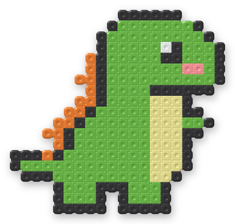 Cute T-Rex Perler bead pattern, finished and ironed