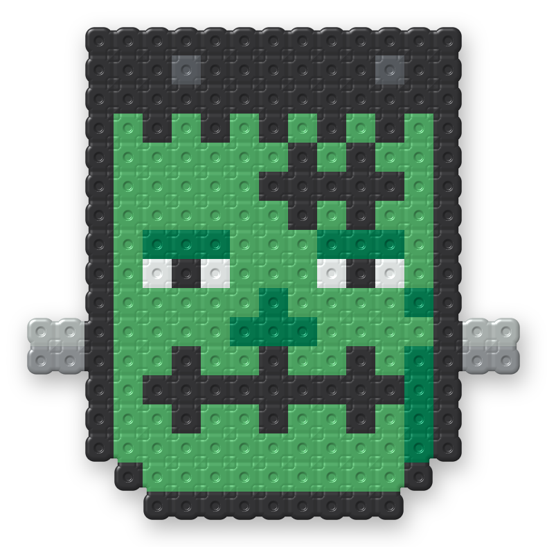 Green Monster Face Perler bead pattern, finished and ironed